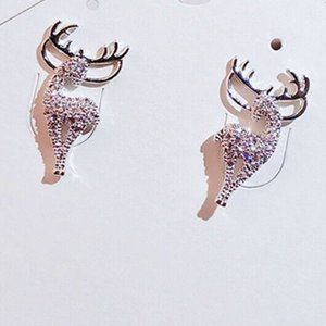 New Sterling Silver White Sapphires Reindeer Studs